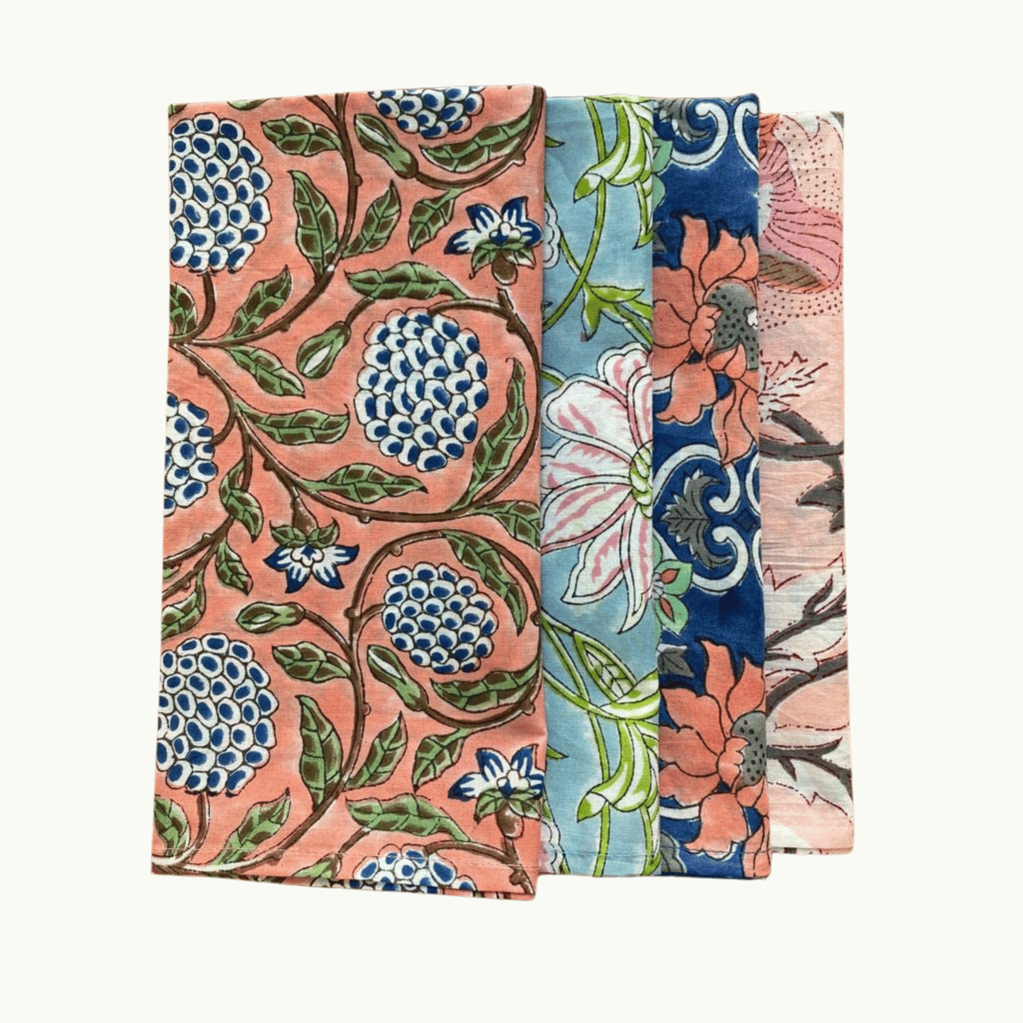 Two floral patterned fabric swatches on a white background