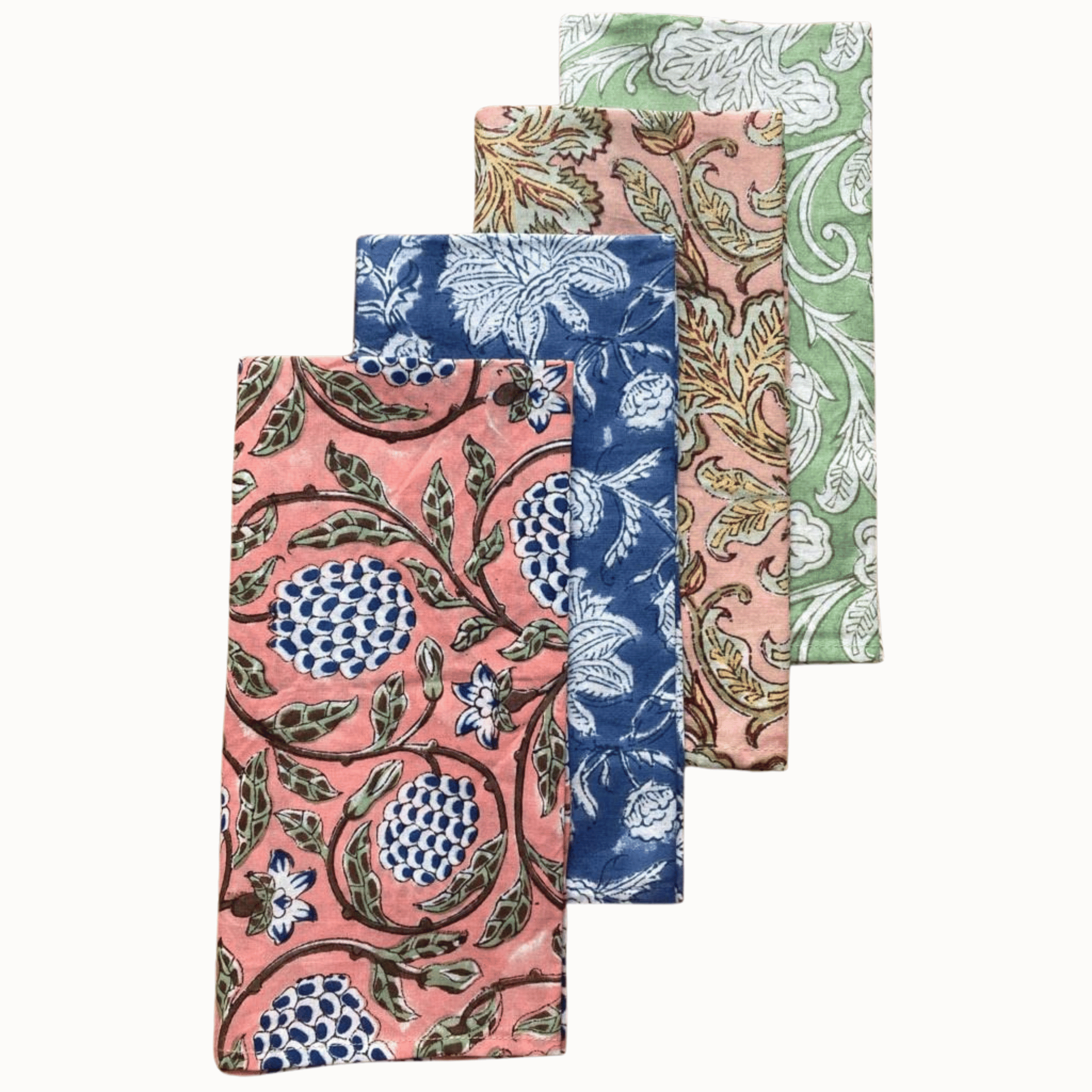 Set of four patterned napkins on a white background