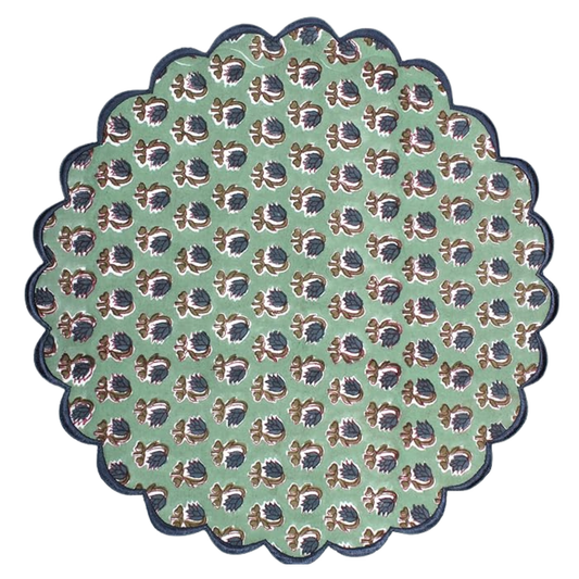 Decorative doily with floral pattern on a green background