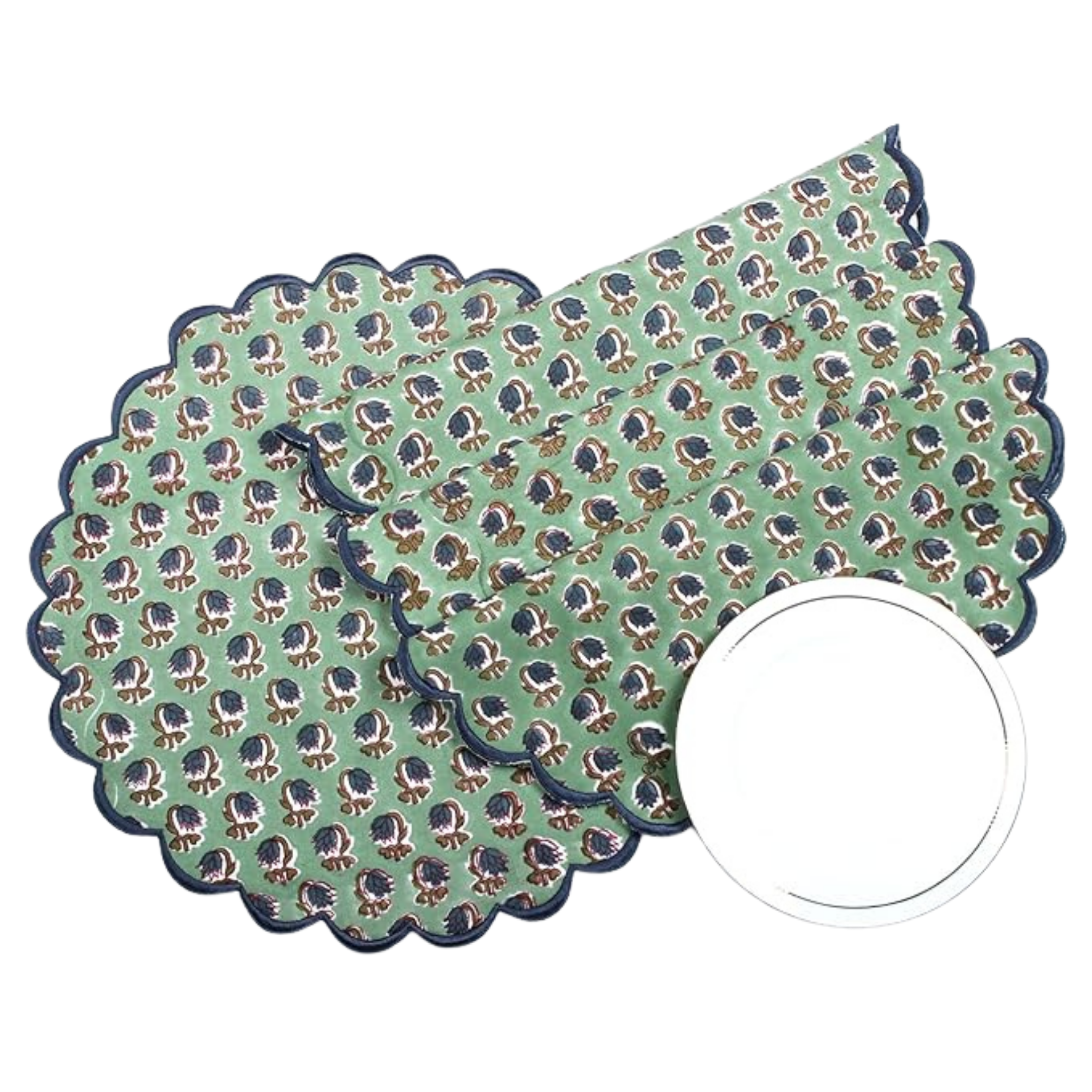 Decorative placemat with scalloped edge and pattern on a white background