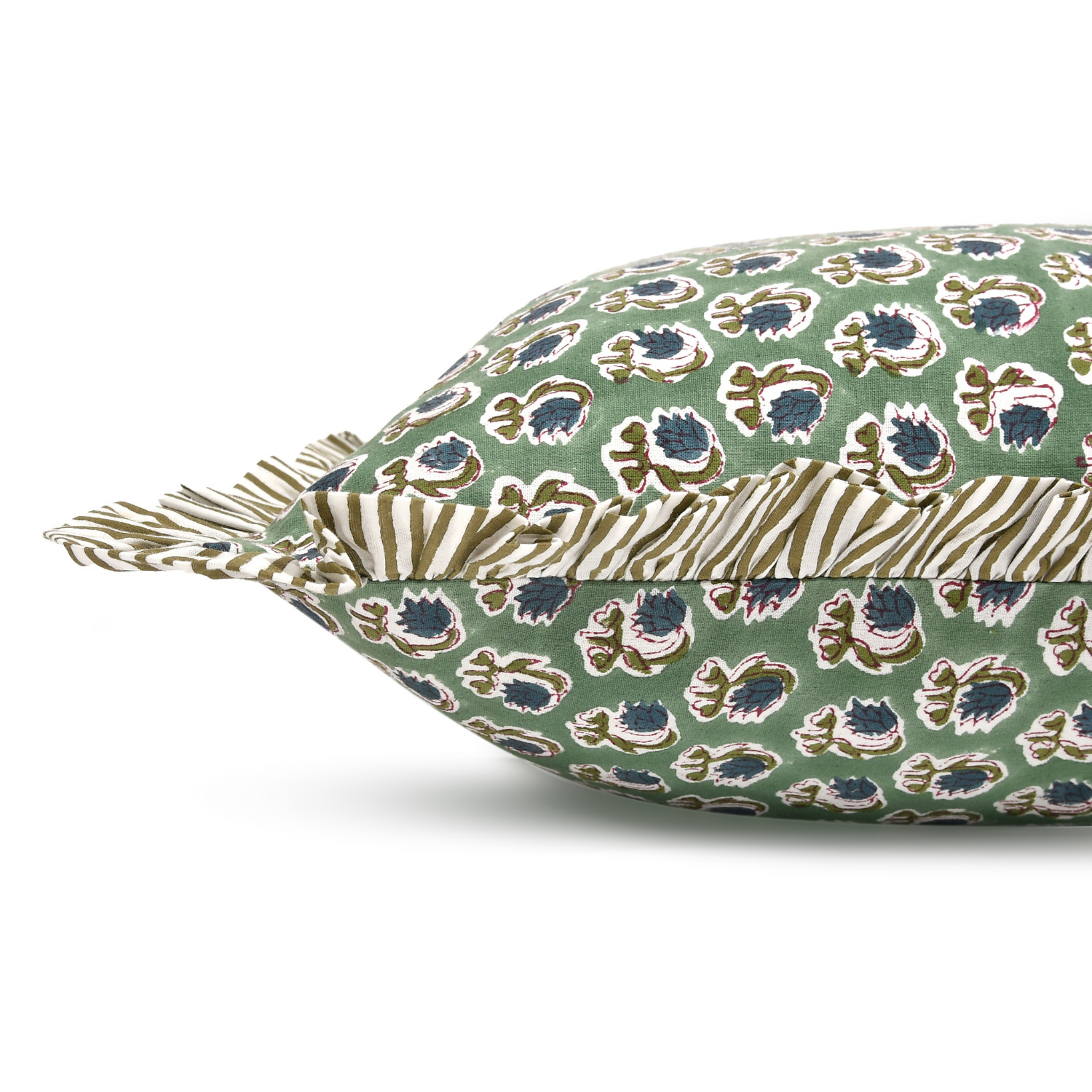 Decorative pillow with floral pattern on a green background