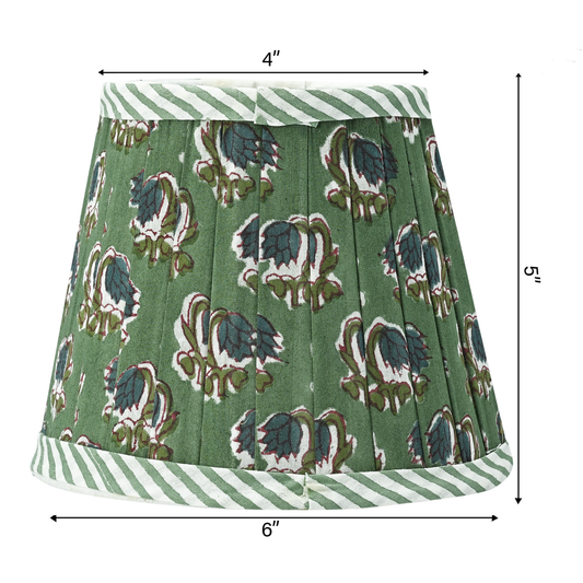 Green skirt with pattern and white stripes, shown with measurements on a white background
