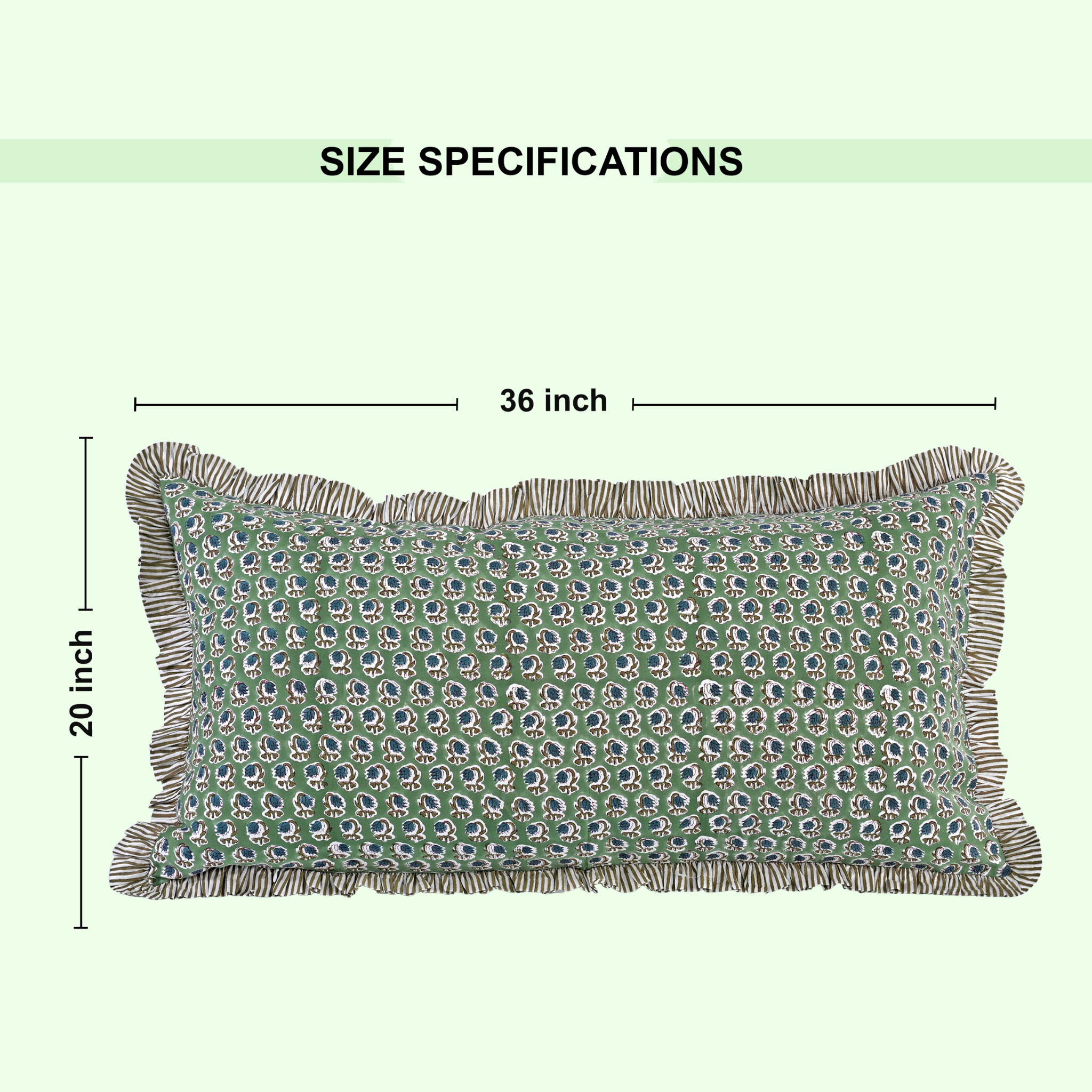 Pillow cover dimensions graphic: 36 inches by 20 inches.