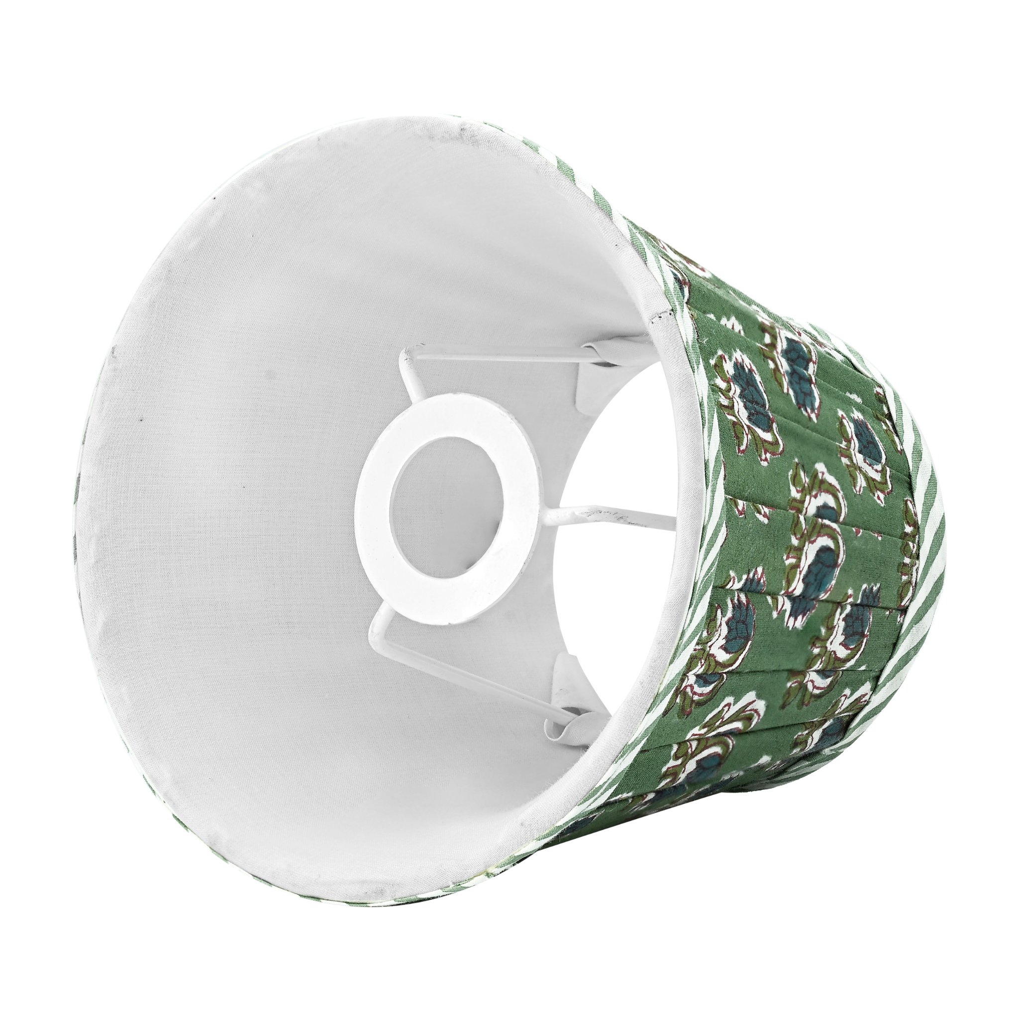 Green and white patterned helmet on a white background