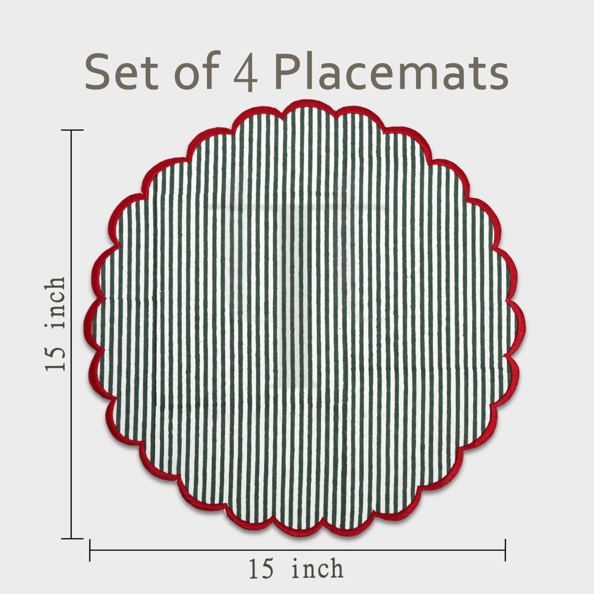 Set of 4 placemats with dimensions on a white background