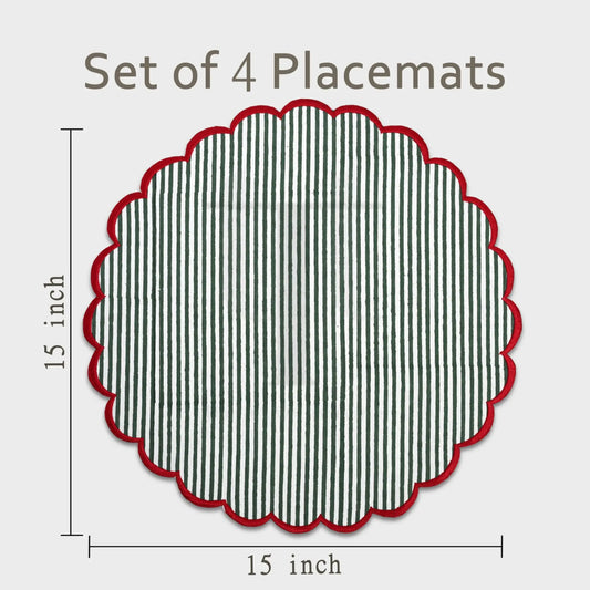 Set of 4 placemats with dimensions on a white background
