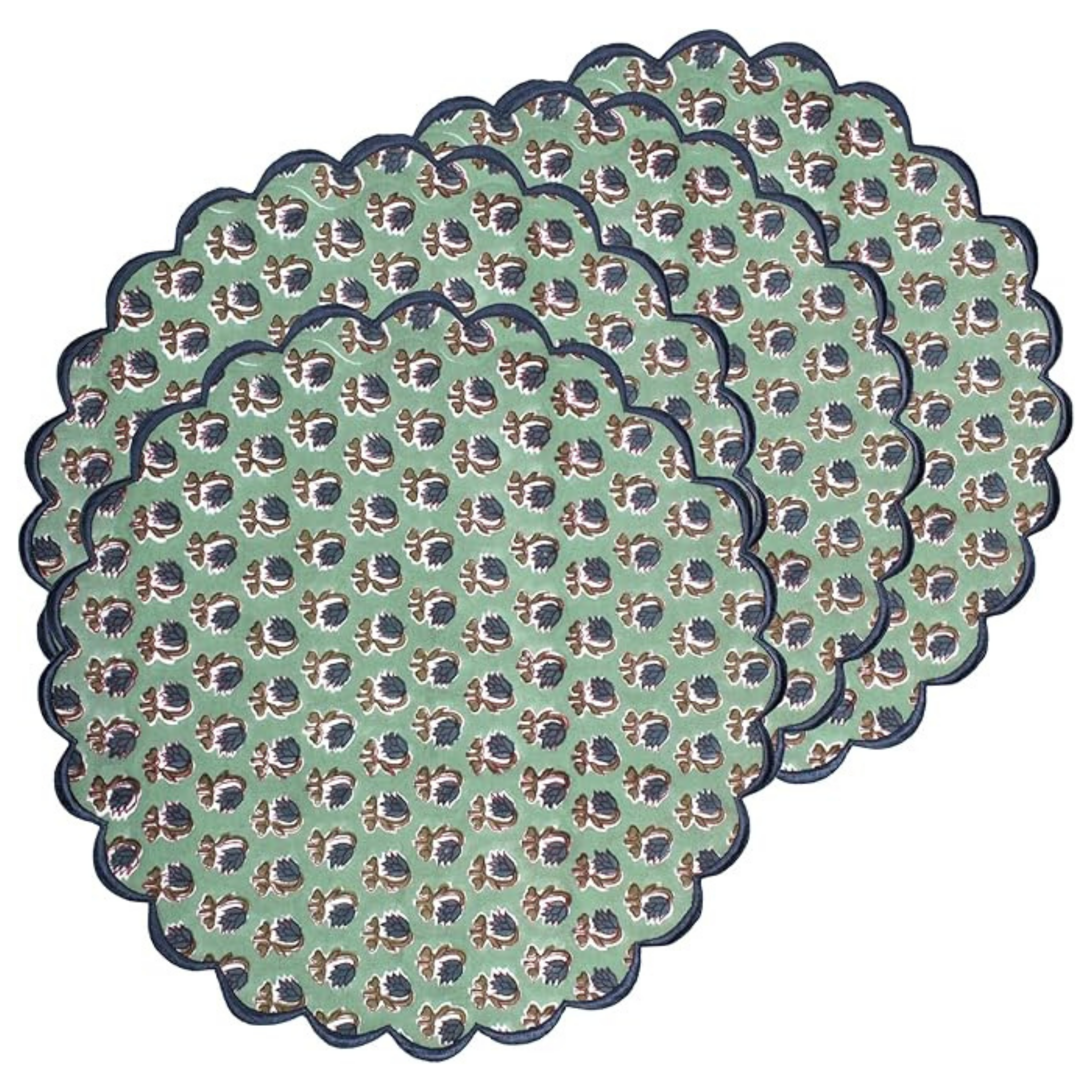 Set of three floral-patterned placemats on a white background