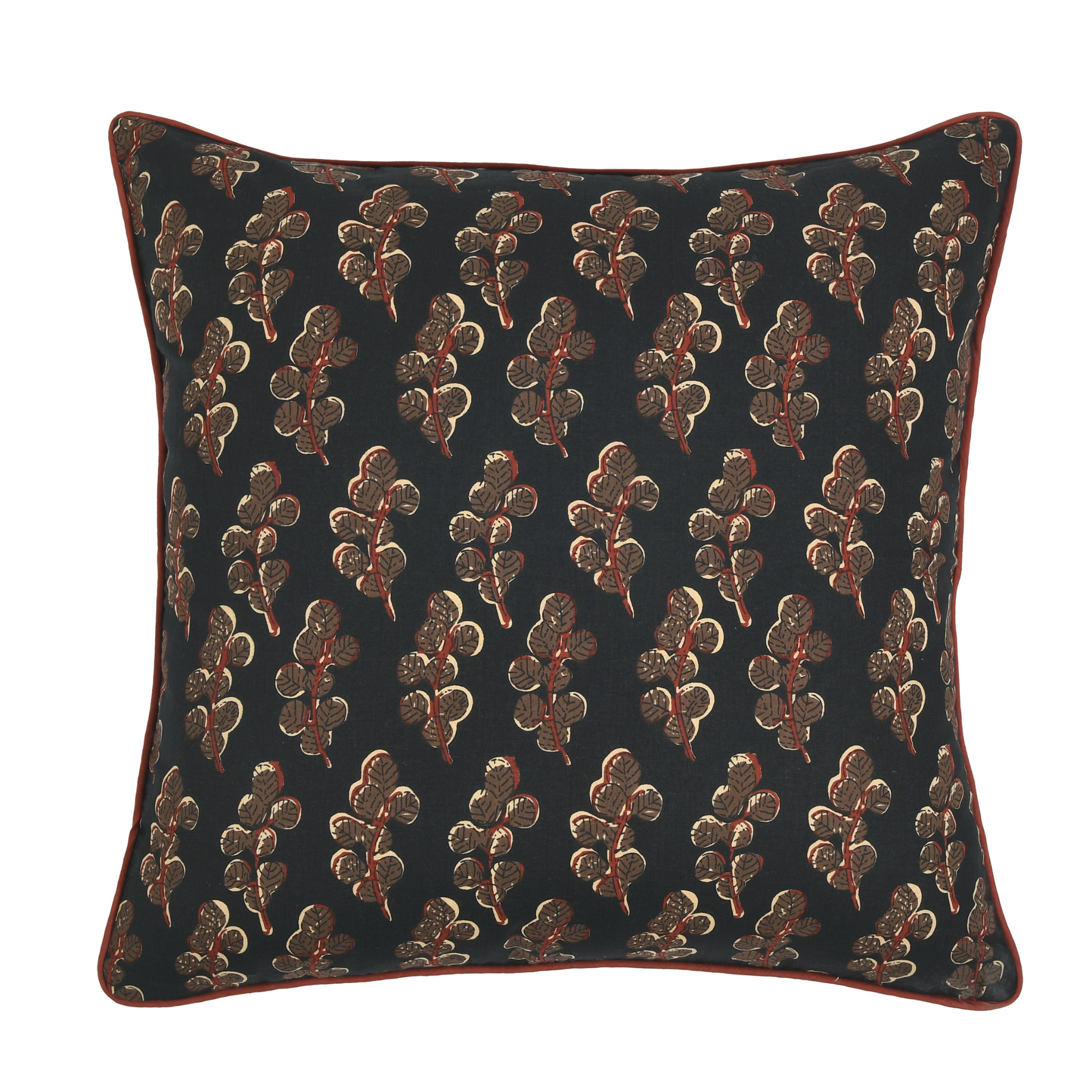 Decorative pillow with floral pattern on a black background