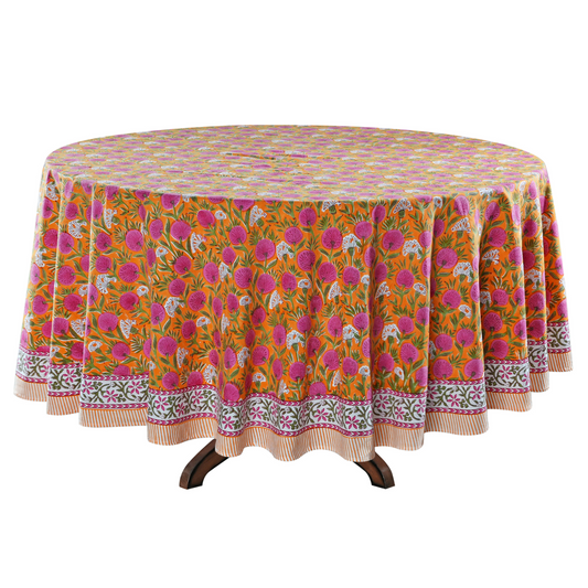 Round tablecloth with floral pattern on a white background