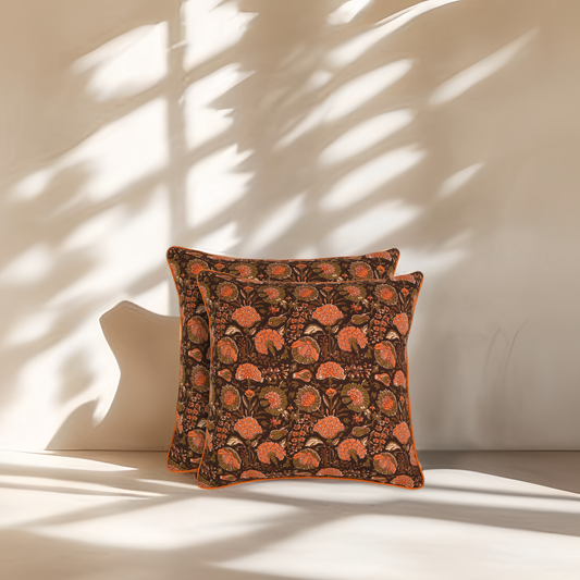 Decorative pillow with floral pattern on a neutral background