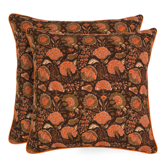 Pair of decorative pillows with floral pattern on a white background