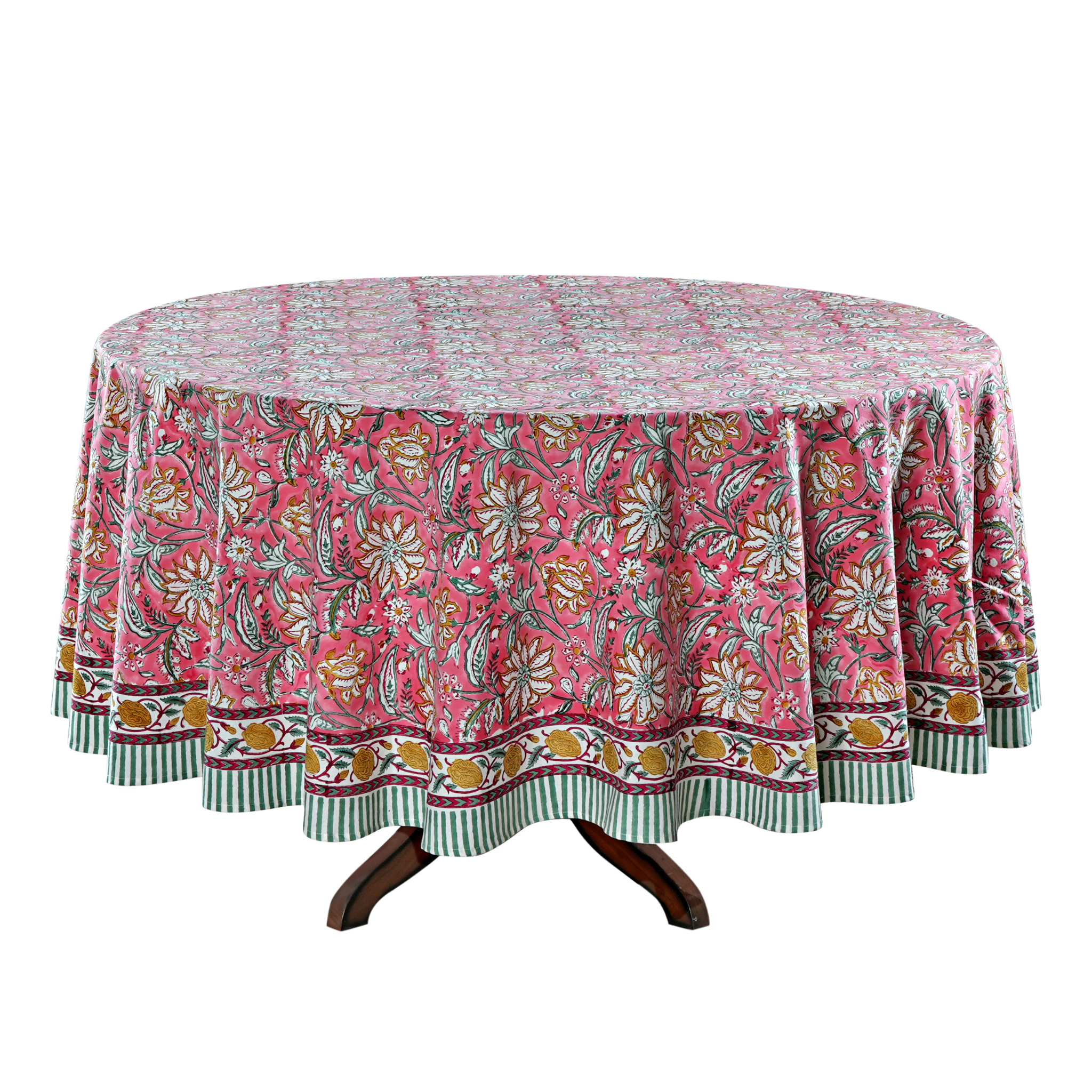 Round tablecloth with floral pattern on a white background