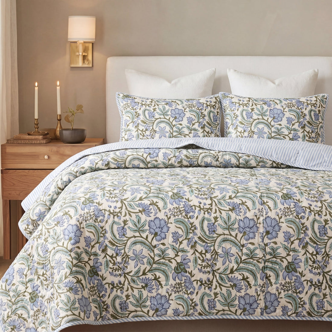 Columbia Blue Quilt Ridhi Block Print