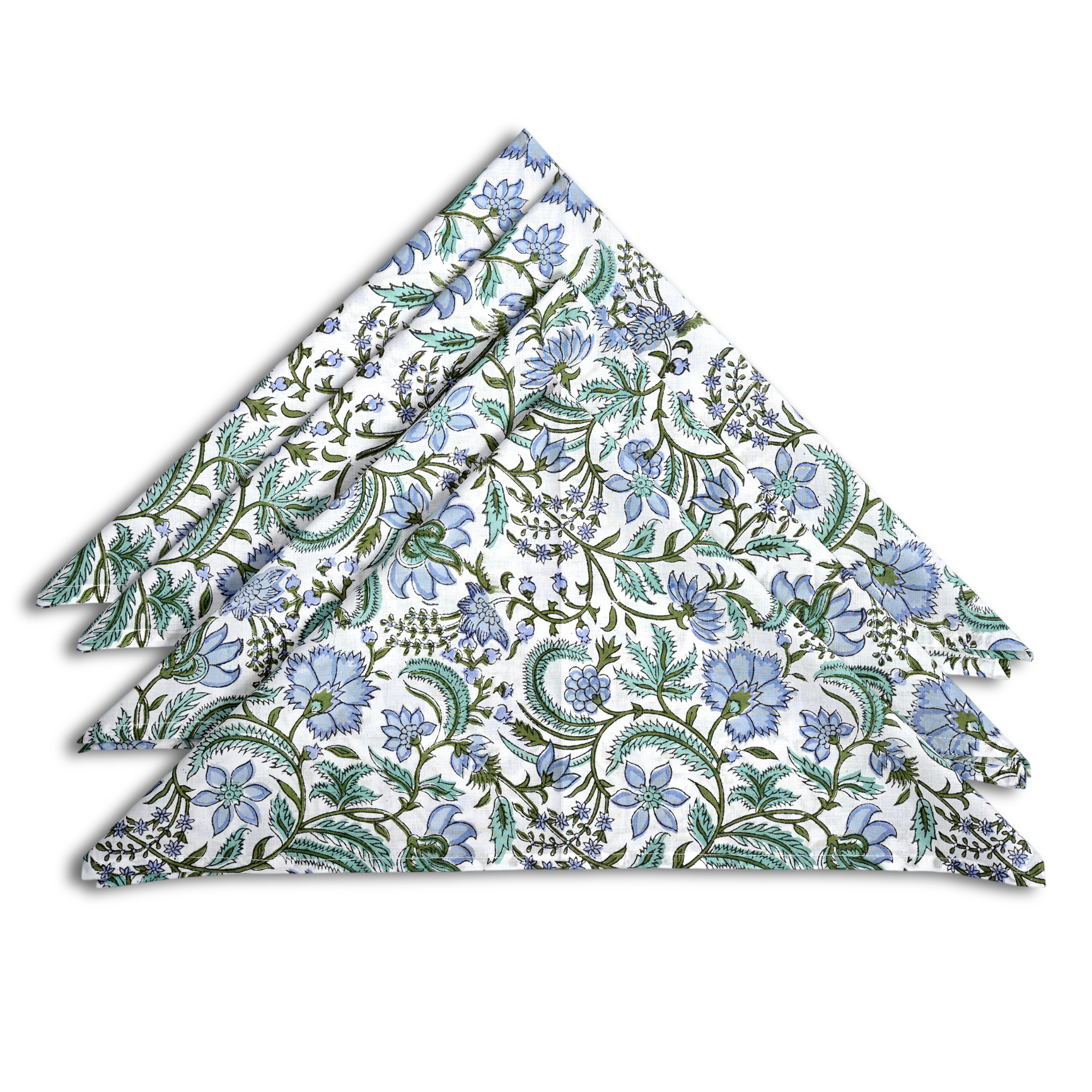 Floral patterned fabric folded neatly on a white background