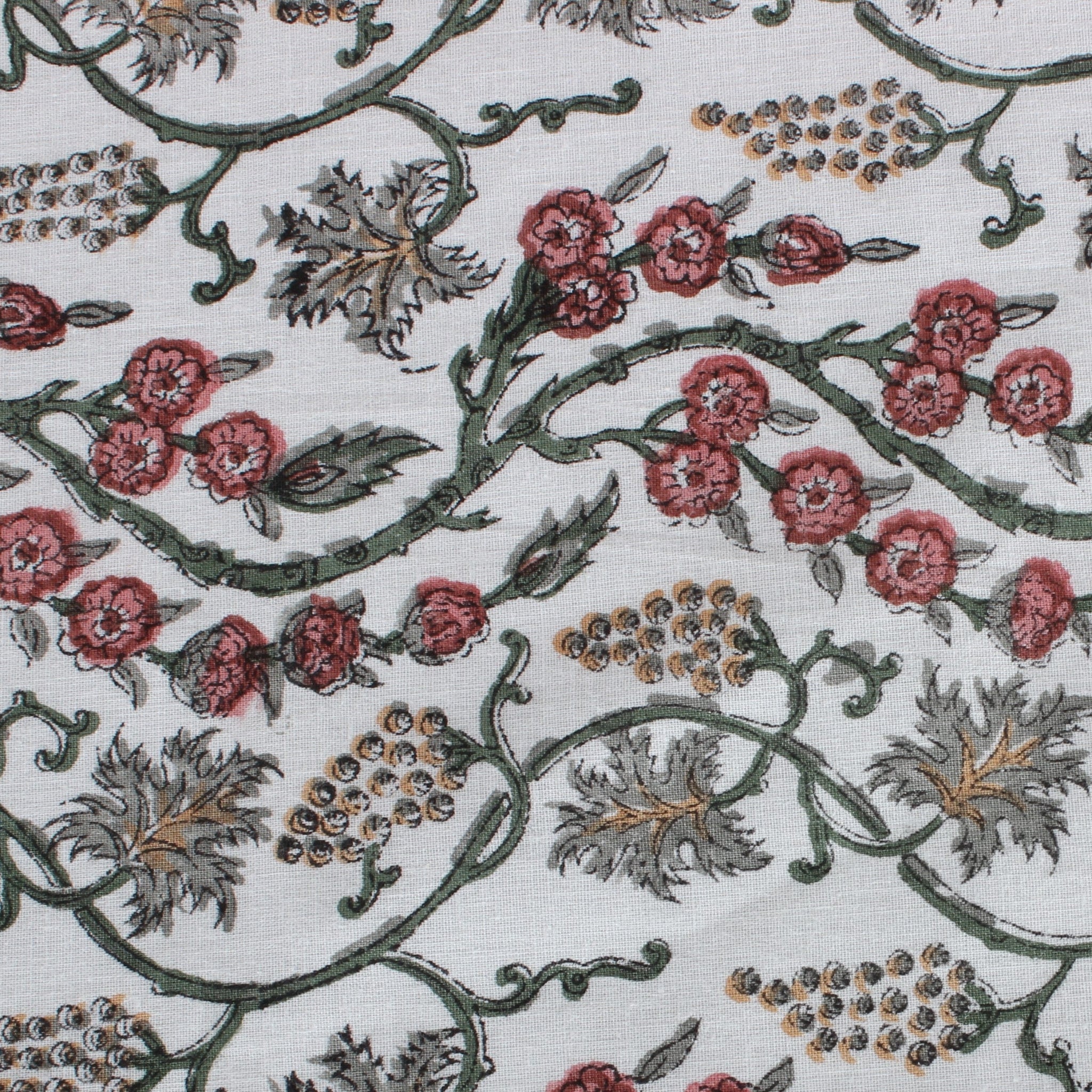 Close-up of floral and vine pattern on fabric