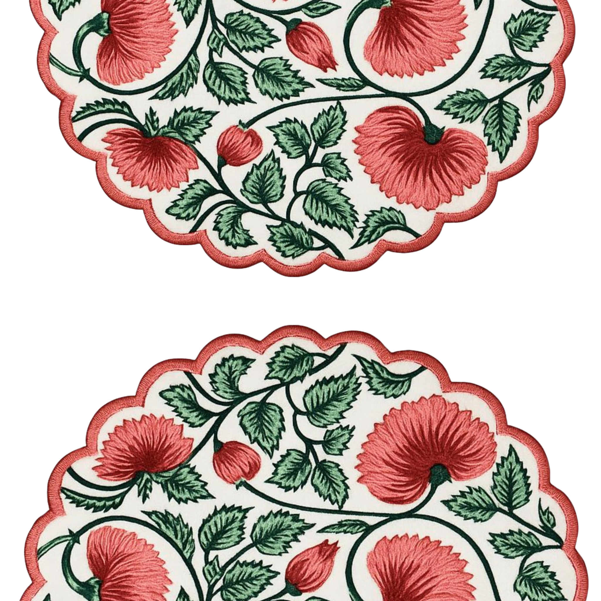 Two decorative plates with floral patterns on a white background