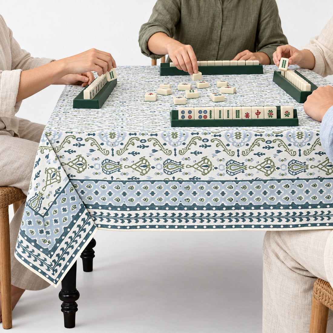Costal Ikat blue and sage green Square & Rectangle Tablecloth