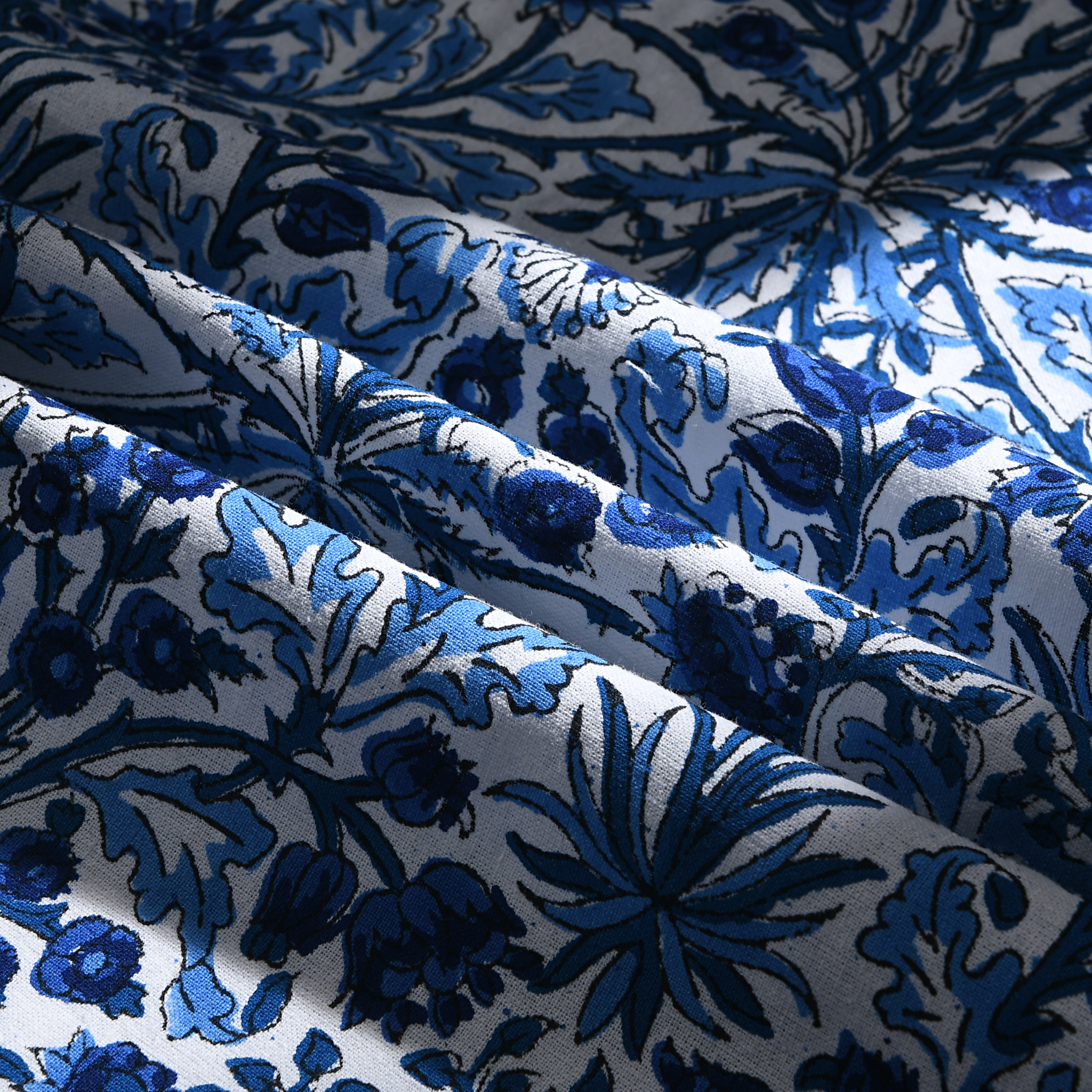 Close-up of blue floral patterned fabric