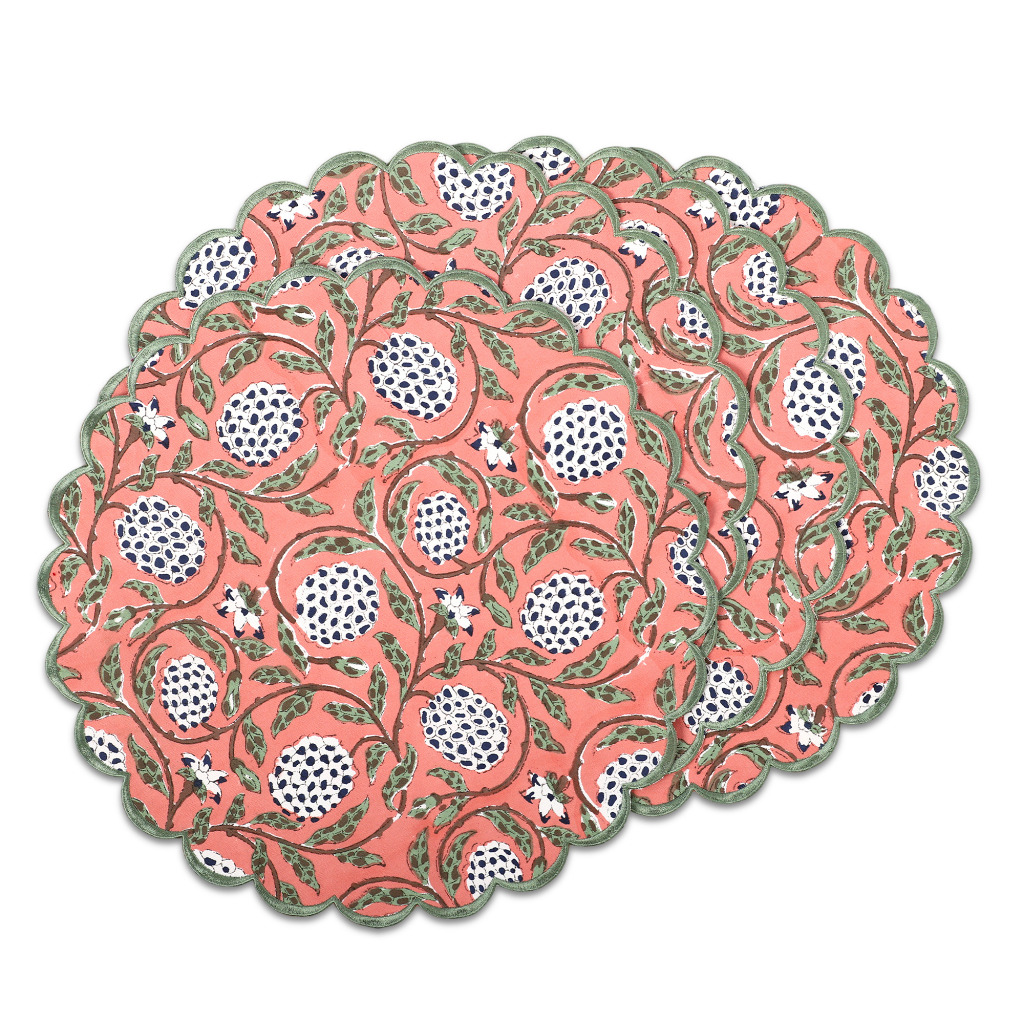 Round placemat with pomegranate pattern on a white background