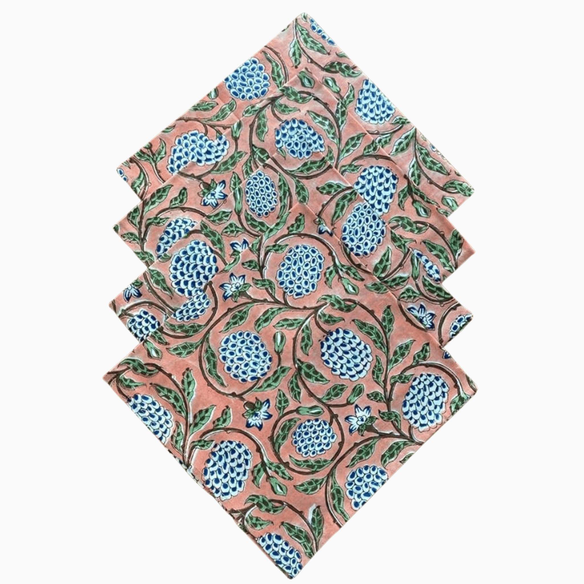 Set of two floral patterned napkins on a white background