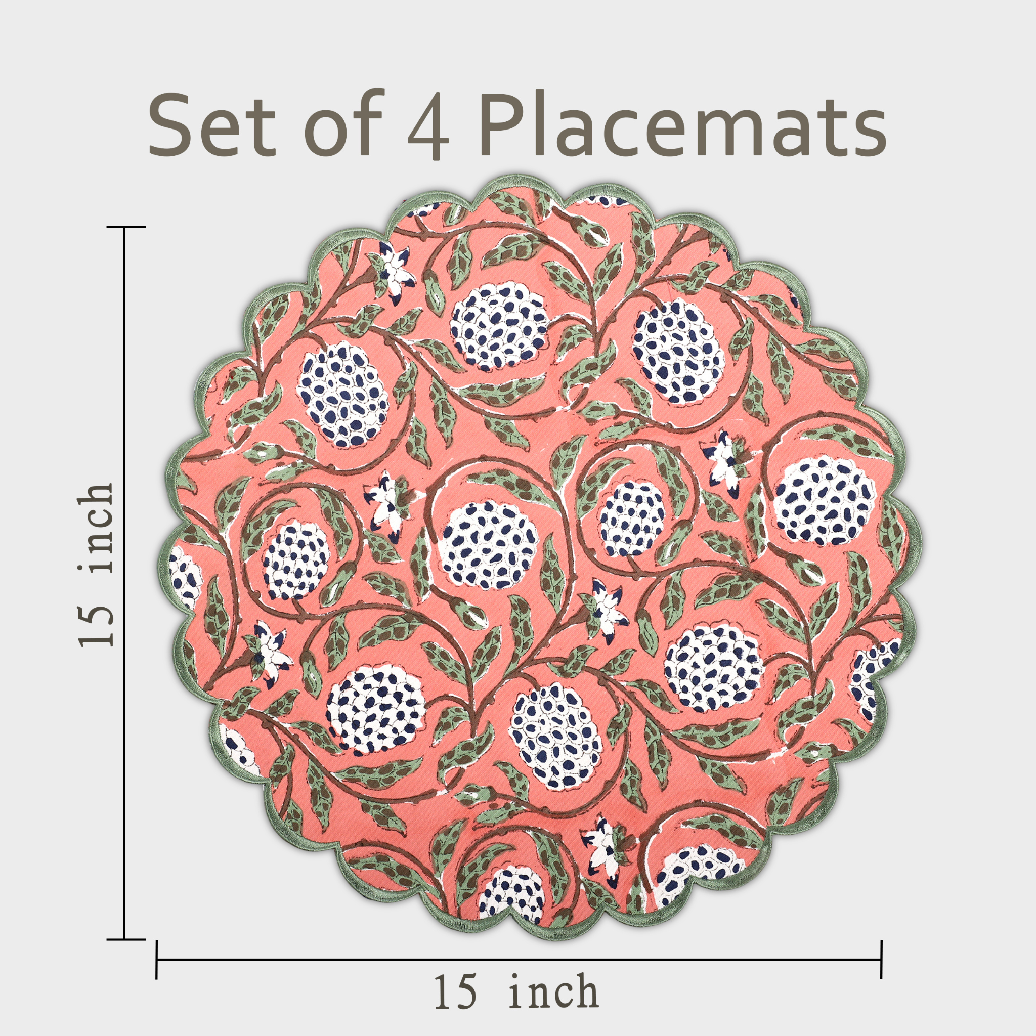 Placemat with floral design and measurements on a white background