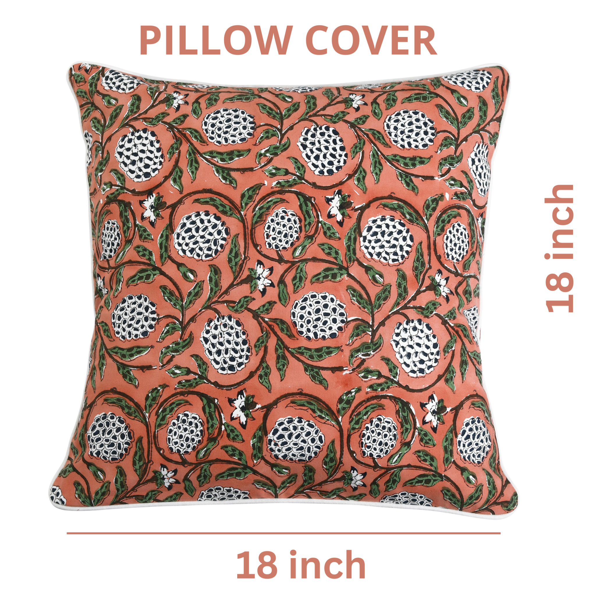 Decorative pillow cover with floral pattern on a white background