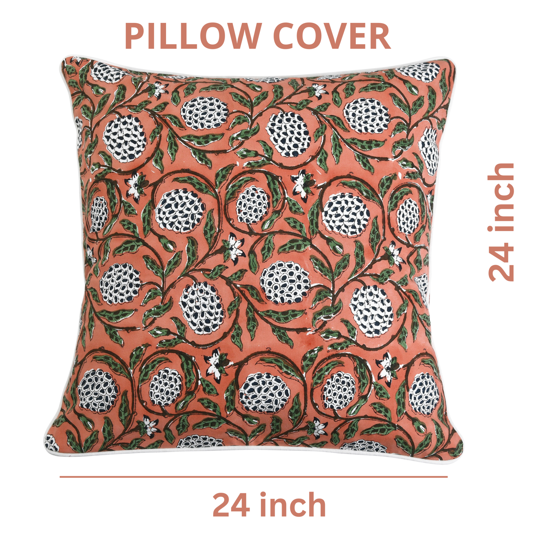 Decorative pillow cover with floral pattern on a white background