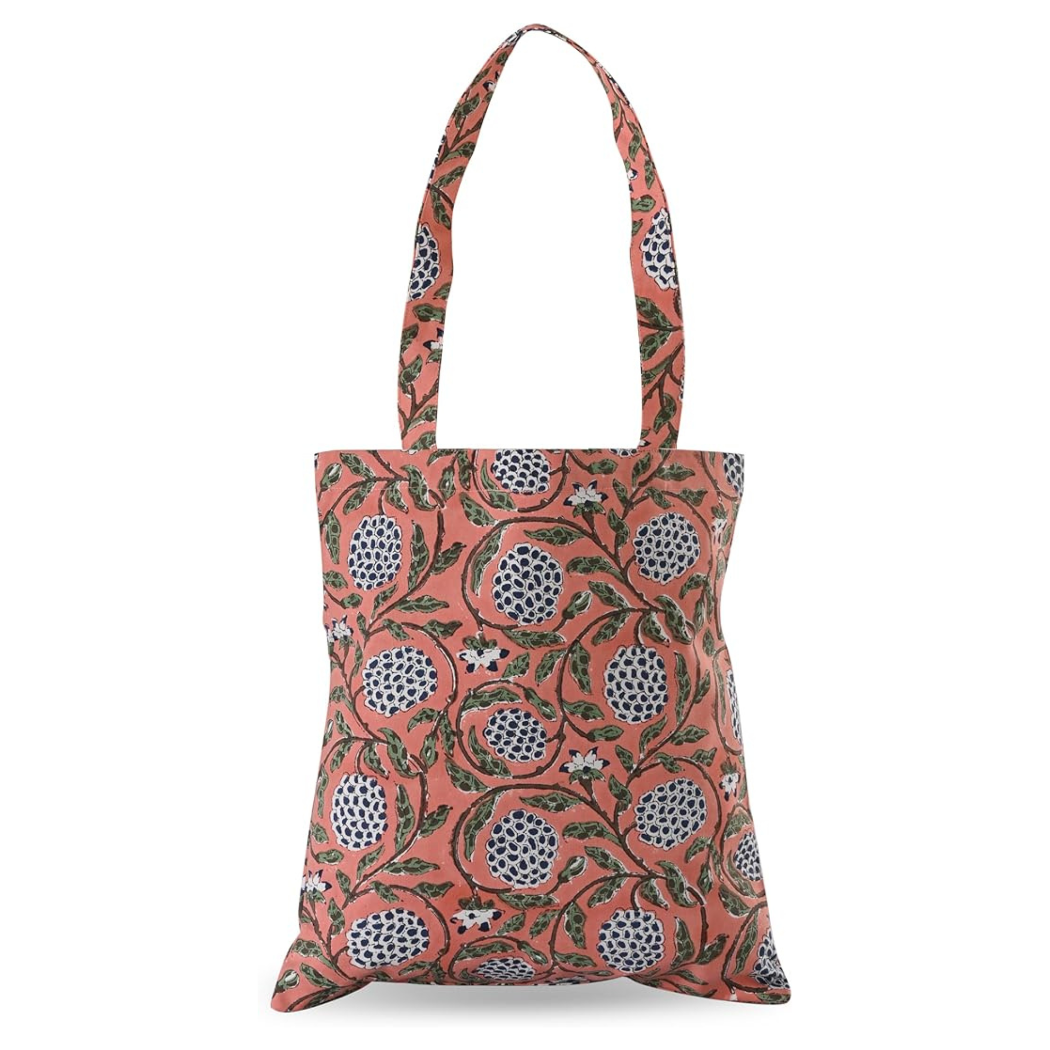 Tote bag with floral pattern on a white background
