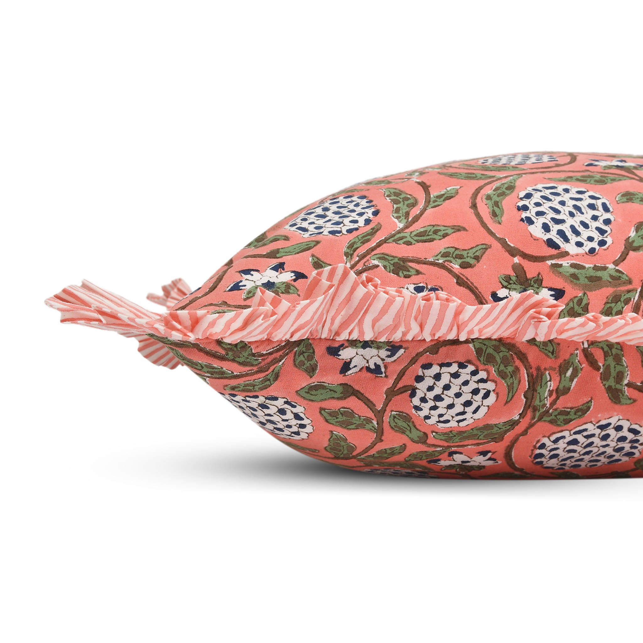 Decorative pillow with floral pattern on a white background