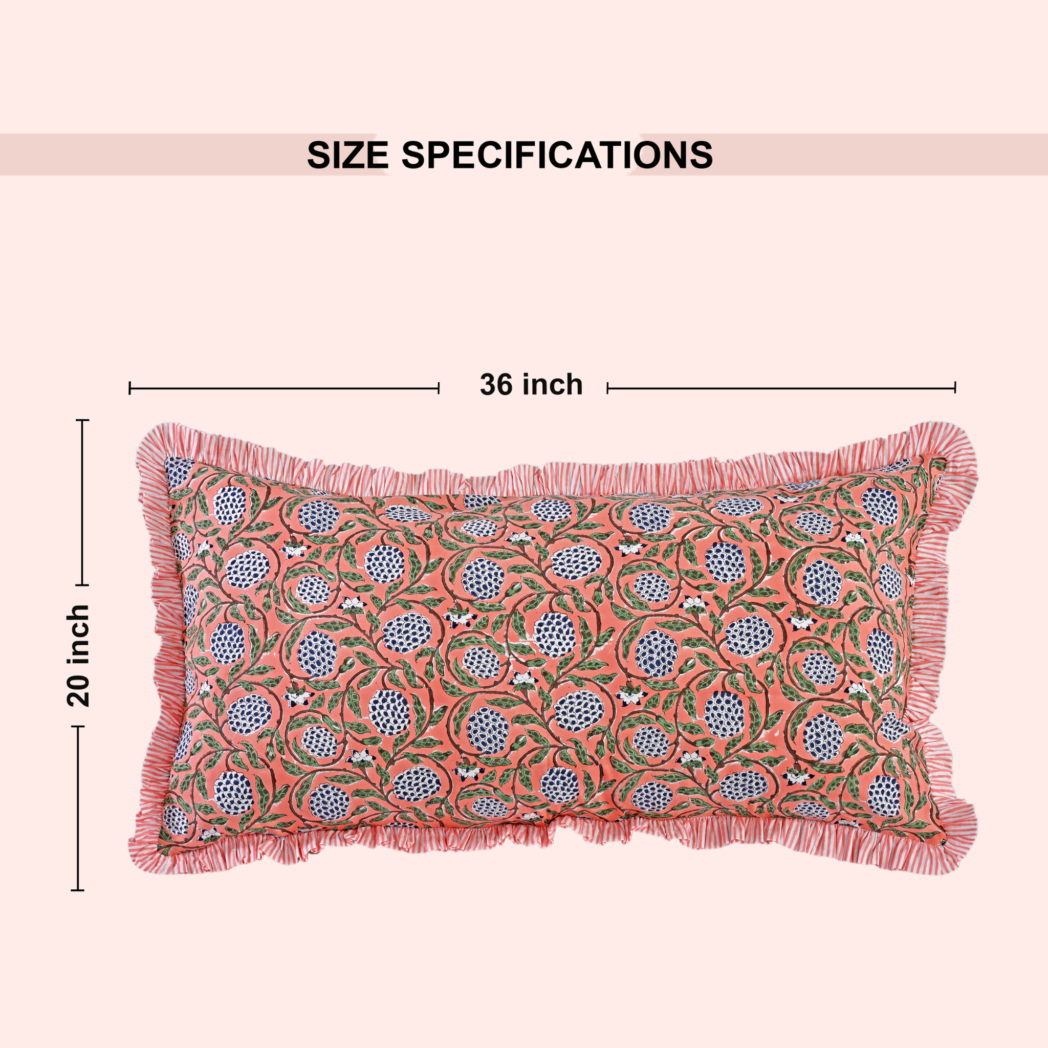 Pillow cover dimensions graphic: 36 inches by 20 inches.