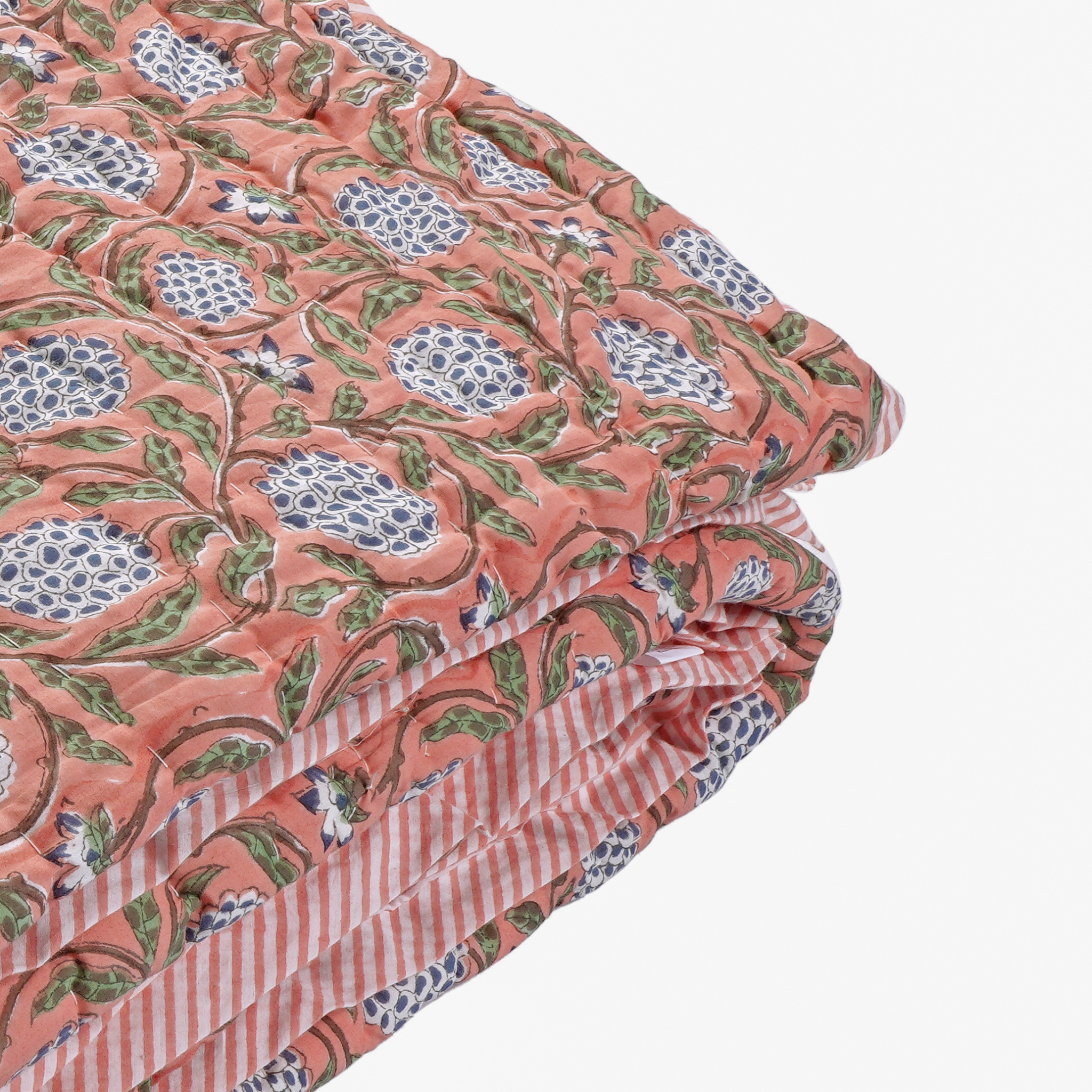 Close-up of a floral patterned fabric with a white background