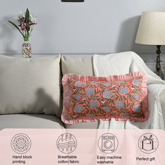 Decorative pillow on a couch with lifestyle background