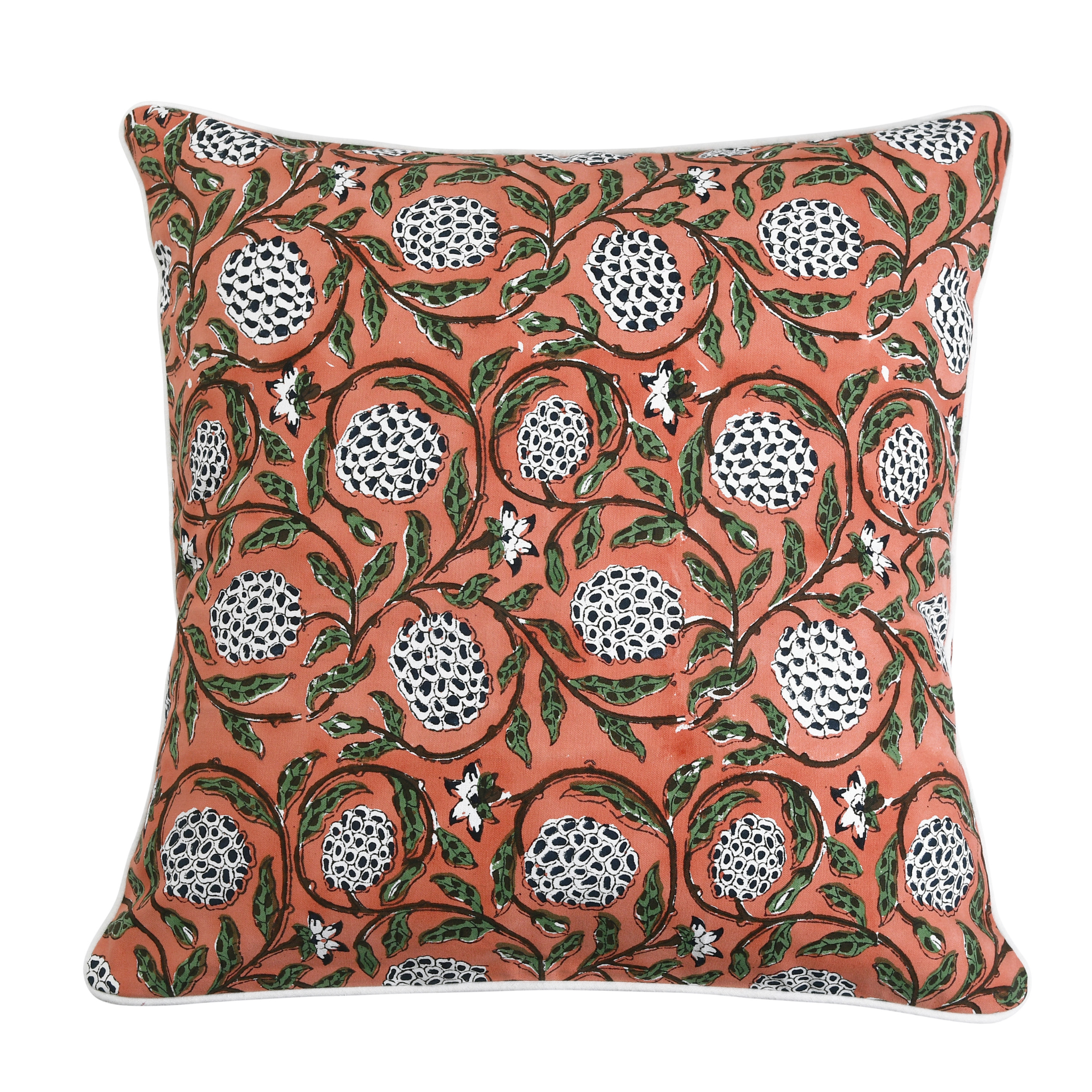 Decorative pillow with floral pattern on a white background