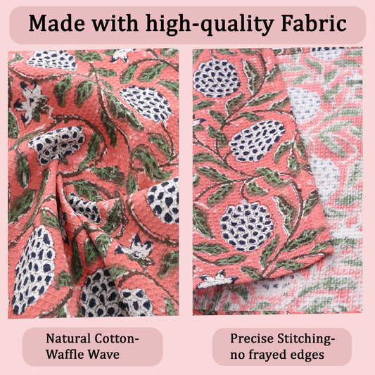 High-quality fabric with floral pattern and text highlighting features
