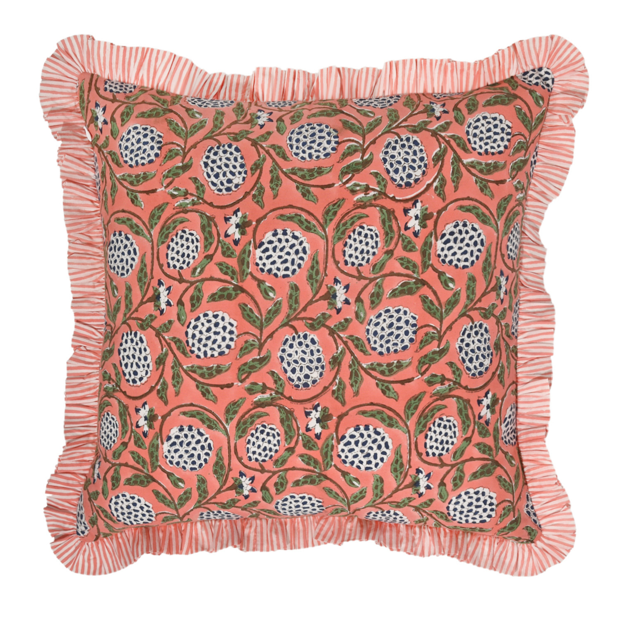 Decorative pillow with pomegranate pattern on a white background