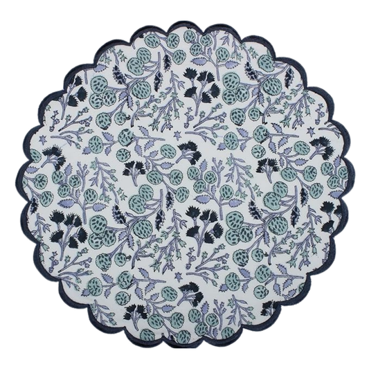 Round placemat with floral pattern on a white background