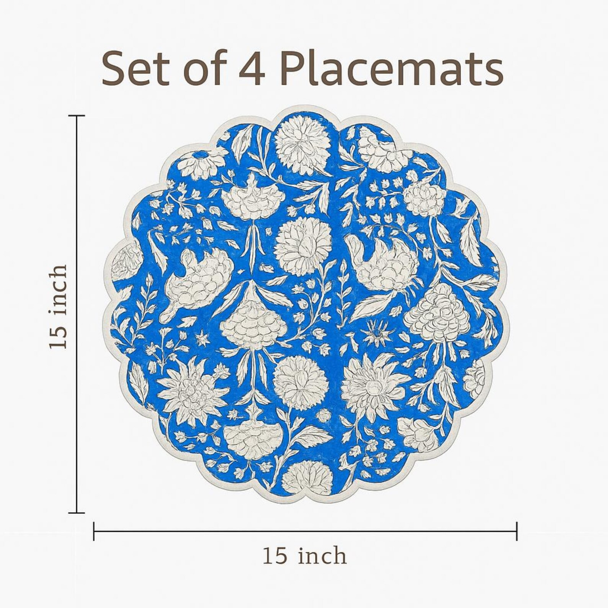 Floral placemat with measurements on a white background