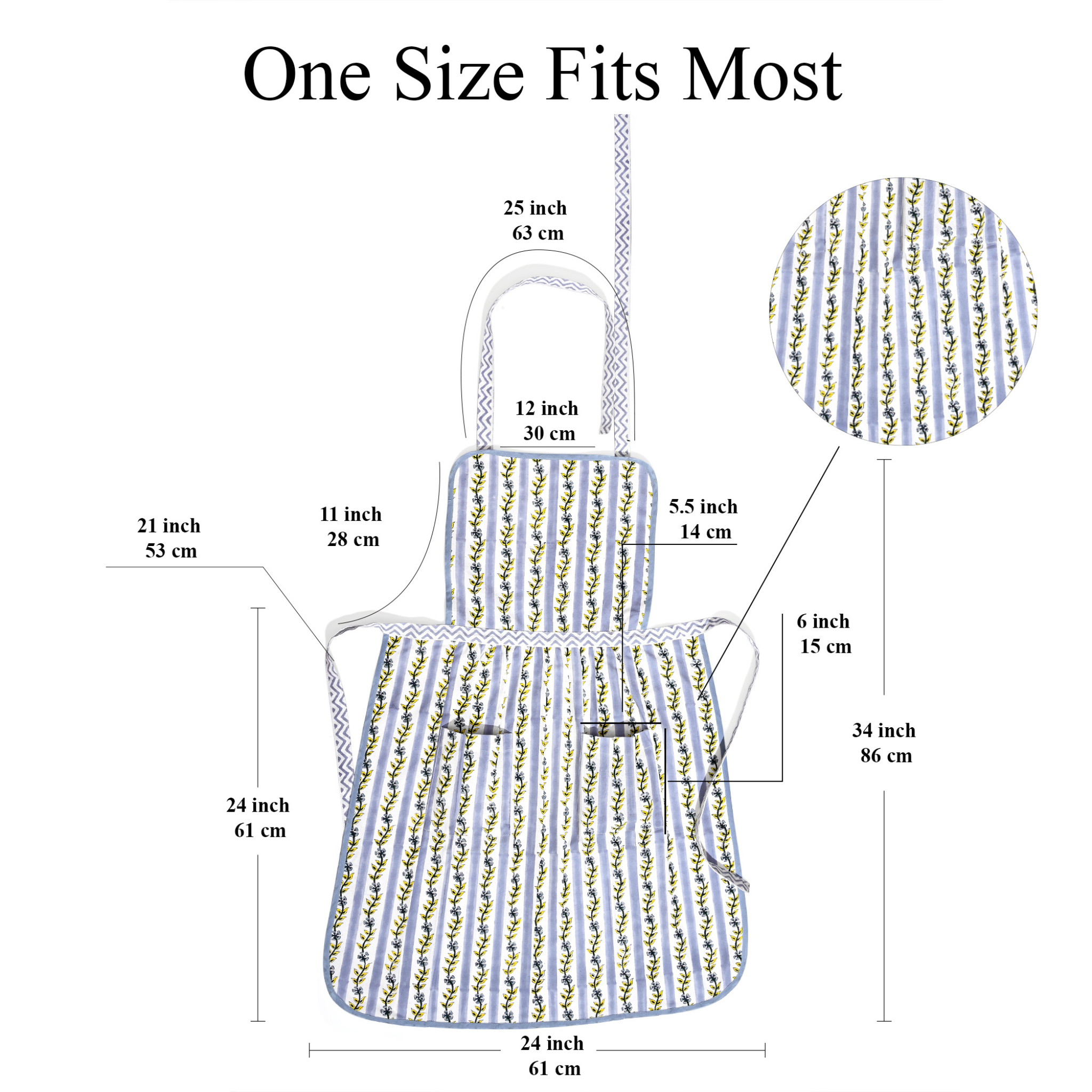 Measurement chart of a children's apron with dimensions labeled.