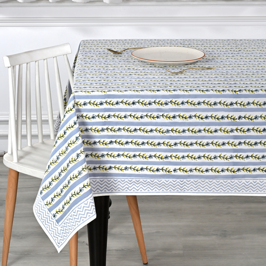 Tablecloth with floral pattern on a dining table