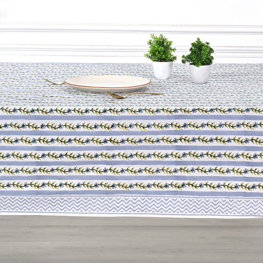 Table runner with floral pattern on a wooden table