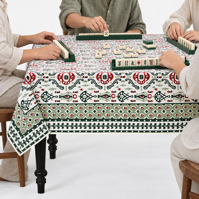 Evergreen Ikat & Red Square & Rectangle Tablecloth