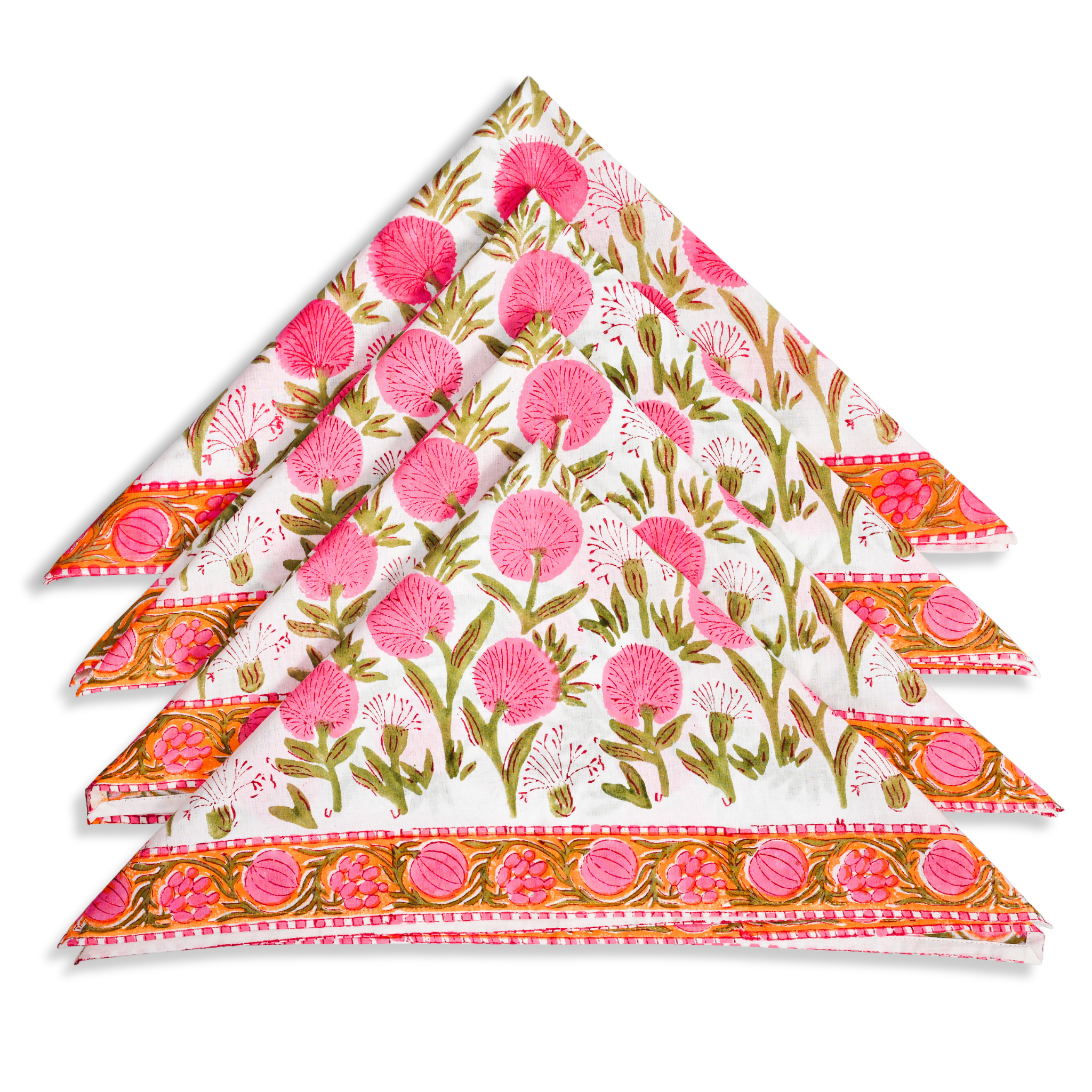 Stack of floral-patterned paper plates on a white background