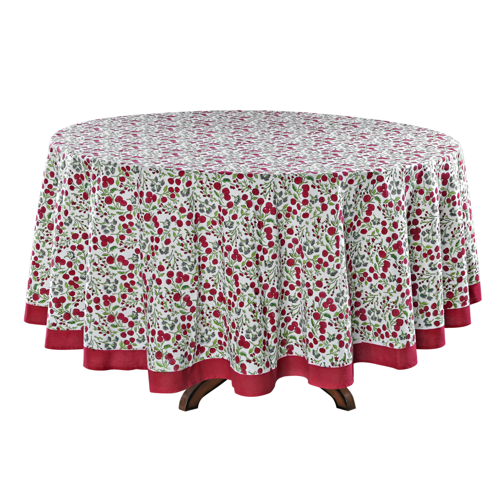 Round tablecloth with floral pattern on a white background