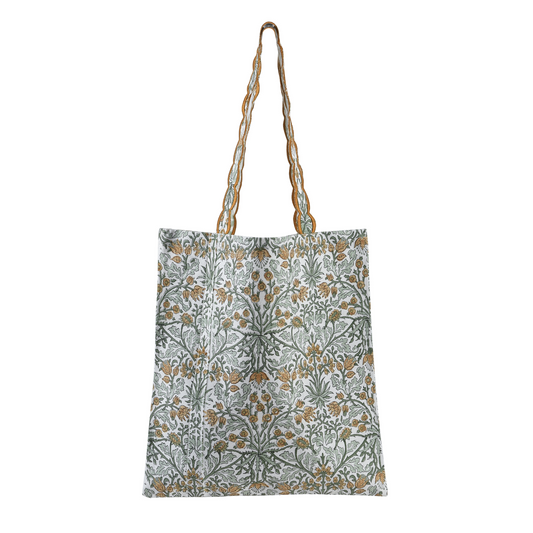 Floral patterned tote bag on a white background