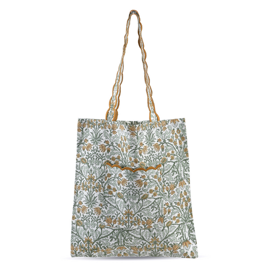 Floral patterned tote bag on a white background