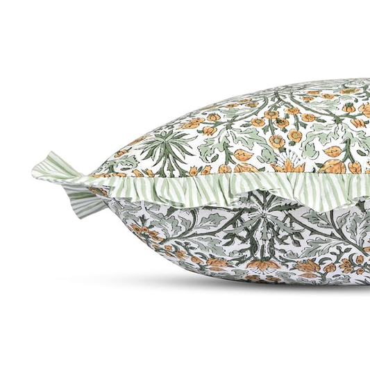 Decorative pillow with floral pattern on a white background