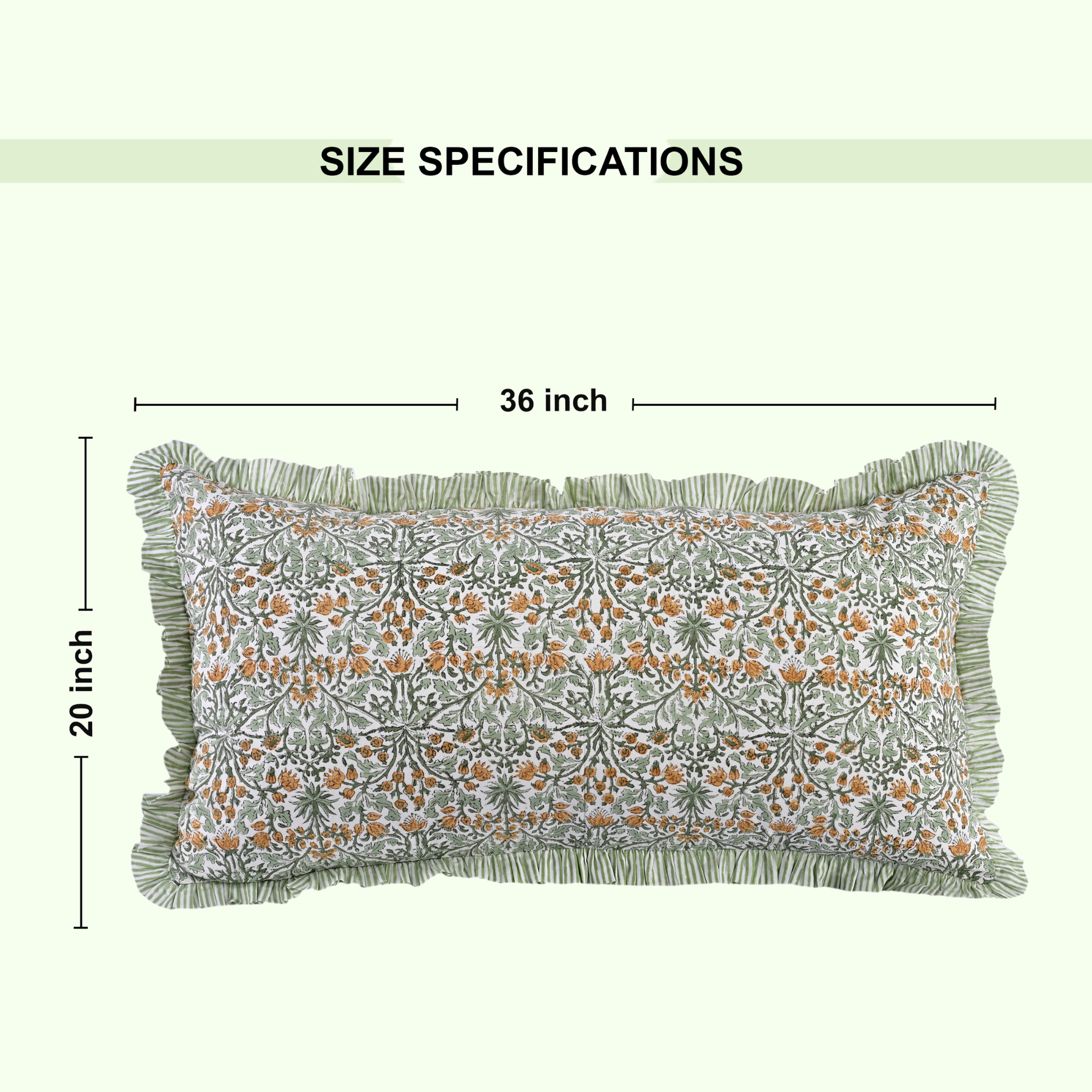 Pillow cover dimensions graphic: 36 inches by 20 inches.