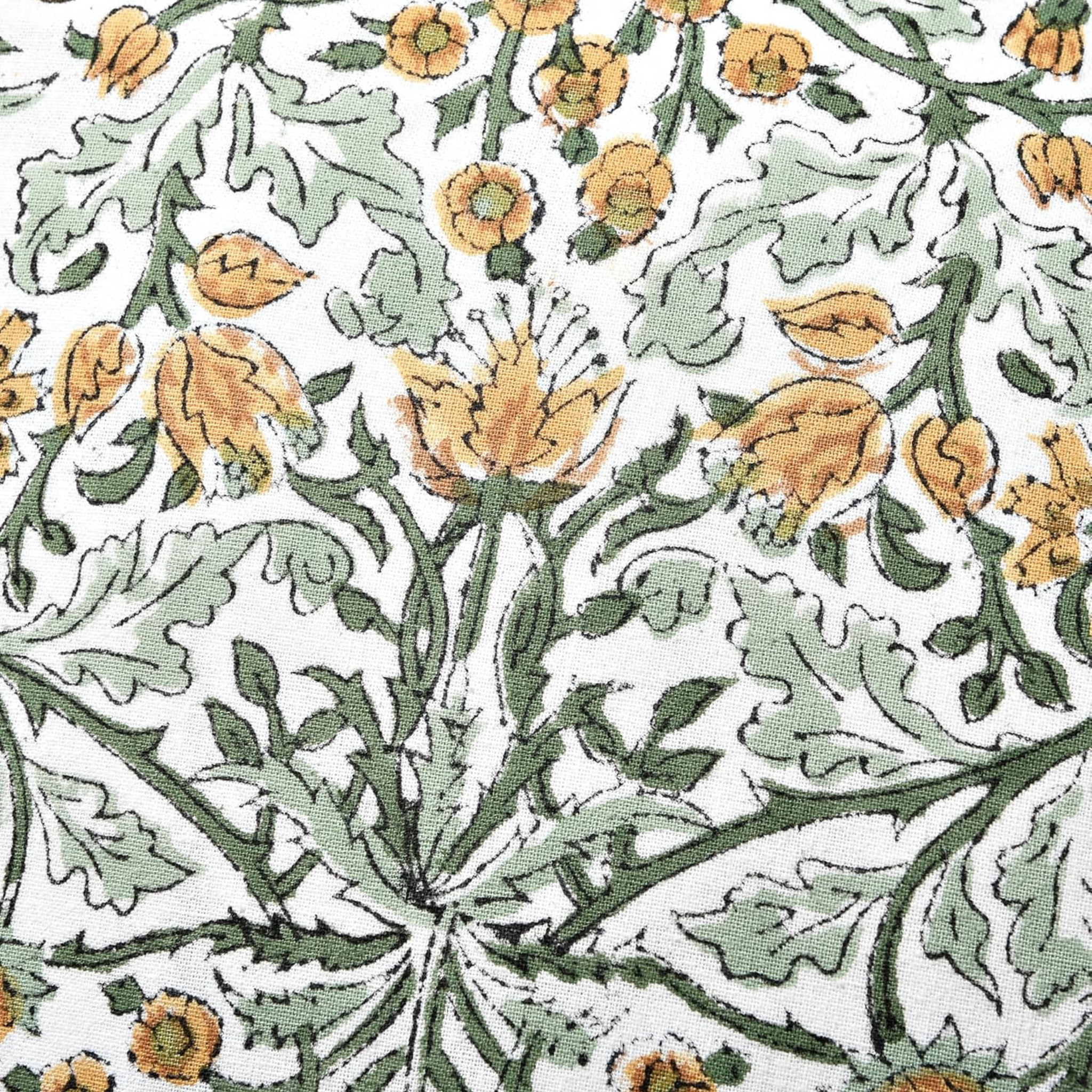 Floral pattern with yellow flowers and green leaves on a white background