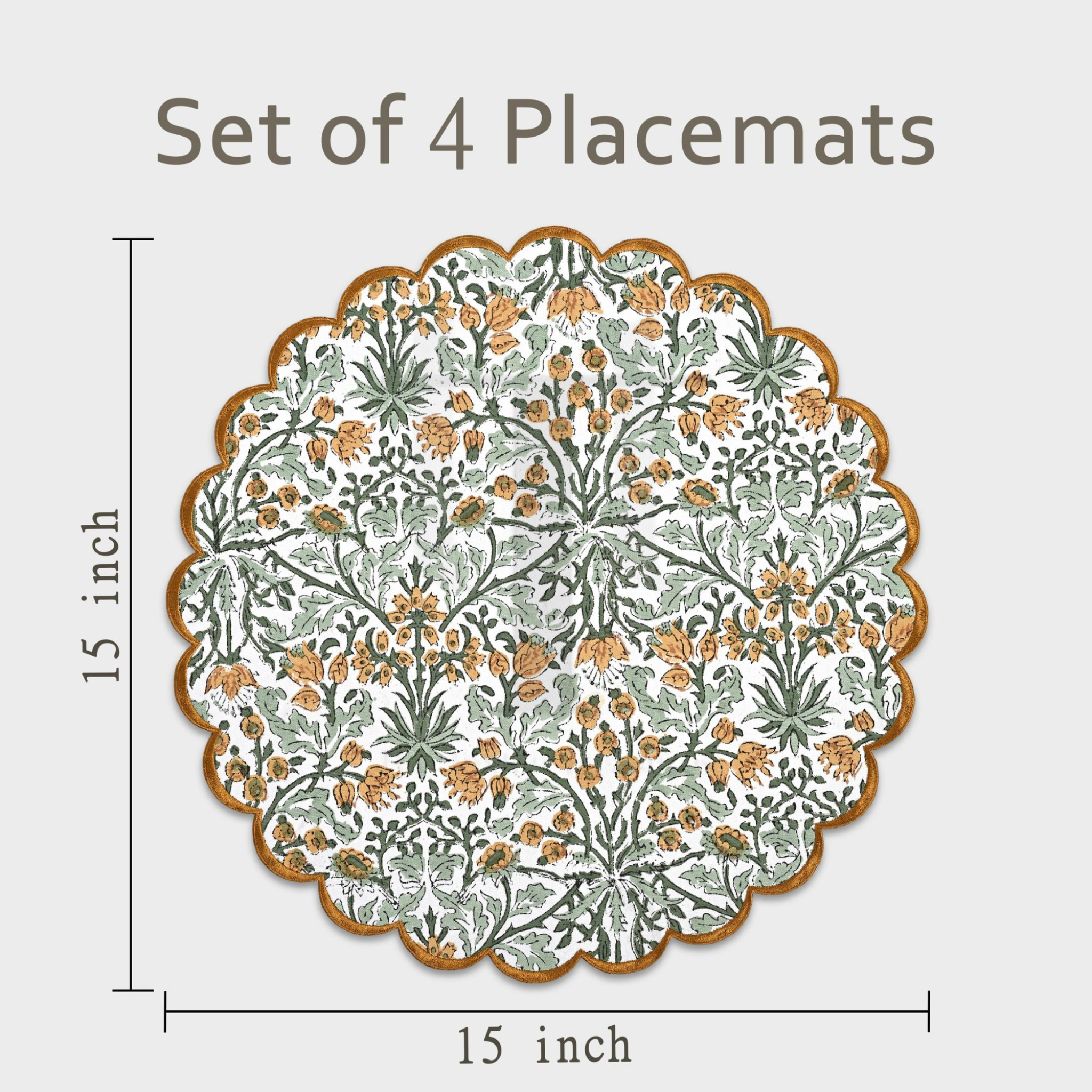 Floral placemat with measurements on a white background