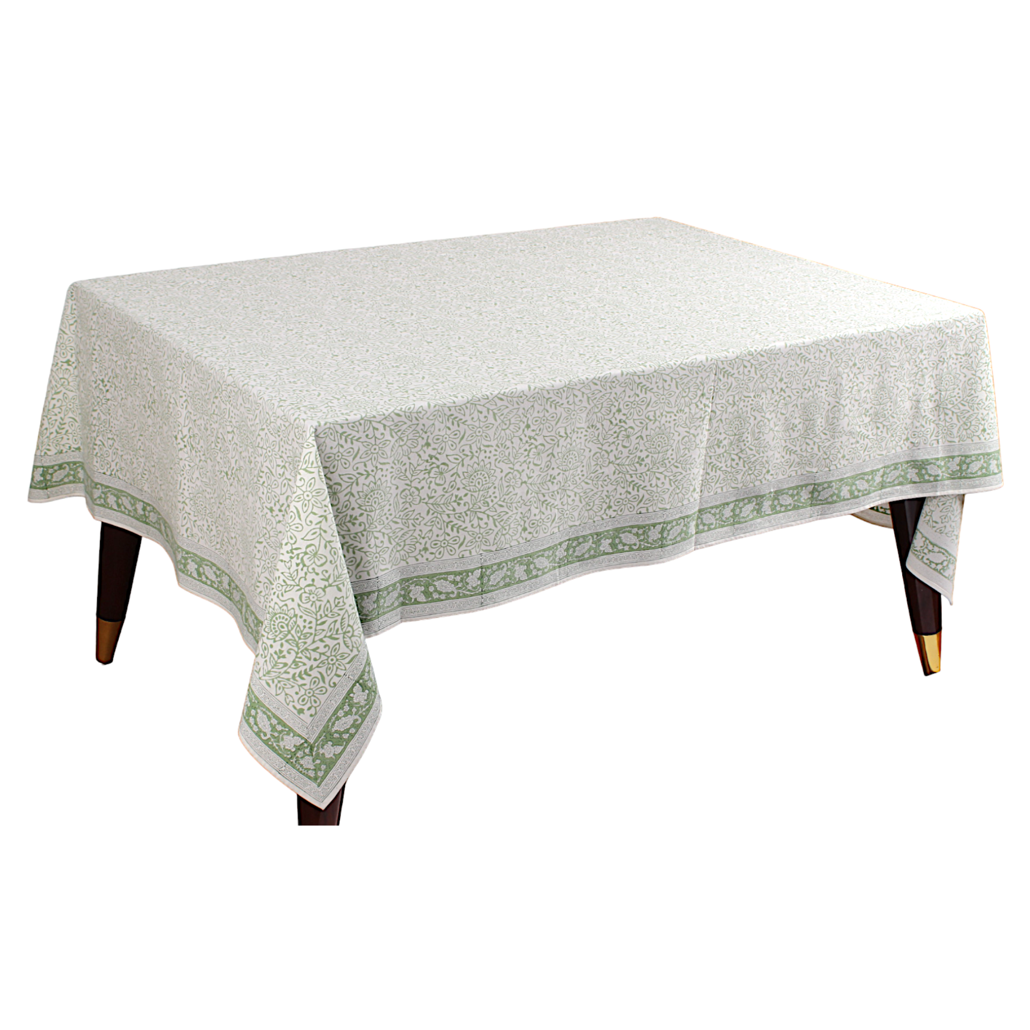 Tablecloth with green border on a white background